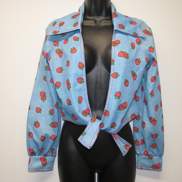 Vintage 70s Melissa Lane Strawberry Print Dress & Tie Jacket Topper Set sz 12 - Picture 8 of 8